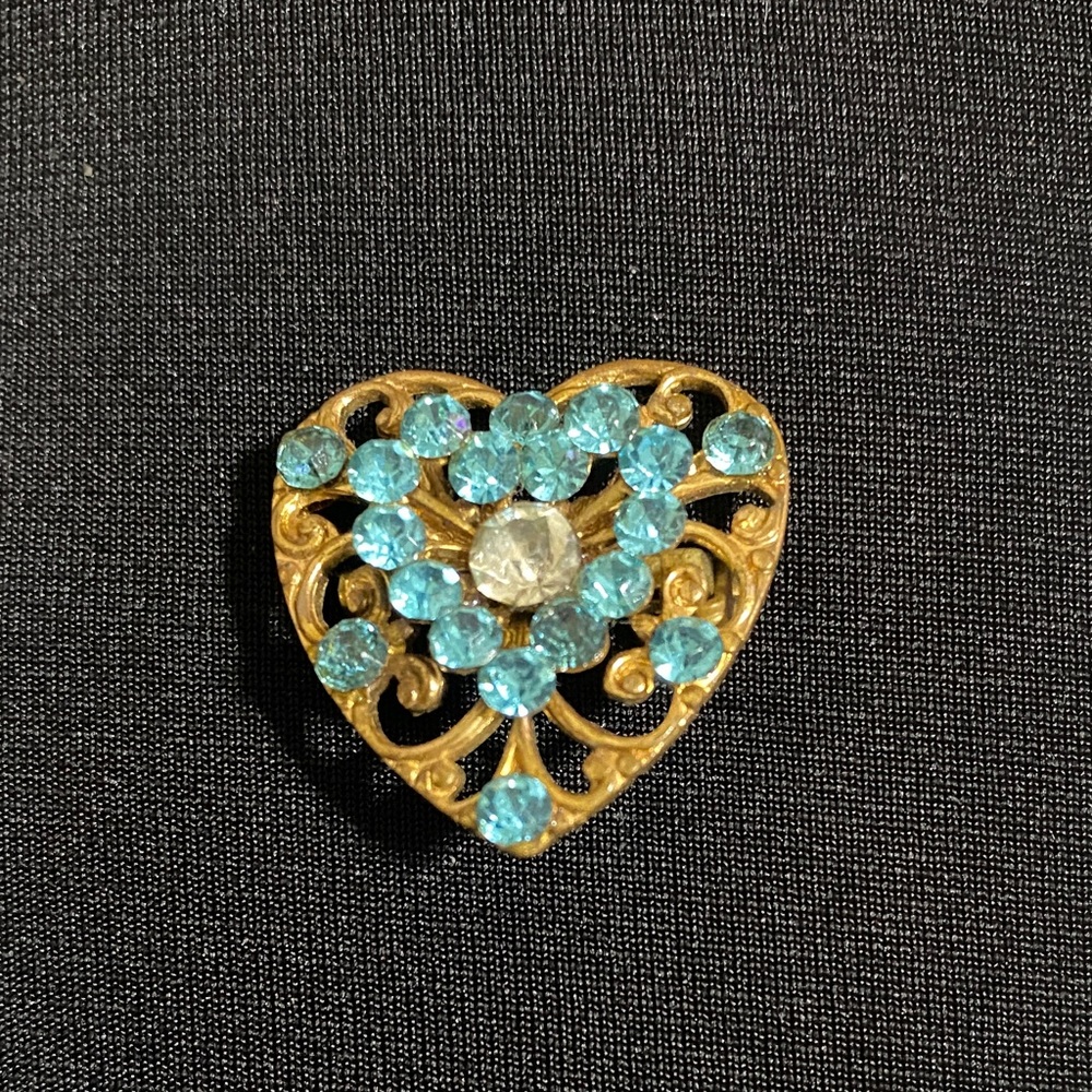Gold and Blue Heart Brooch